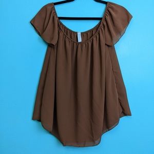 Mia & Co Brown Off Shoulder Top Small
